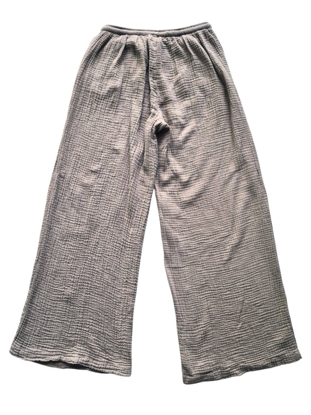 Cotton Gauze Beige Drawstring Waffle Texture Lightweight Wide Leg Ankle Length M - Picture 3 of 13